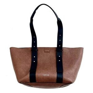 Calvin Klein Large Brown and Black Jane Belted East West Tote Bag!